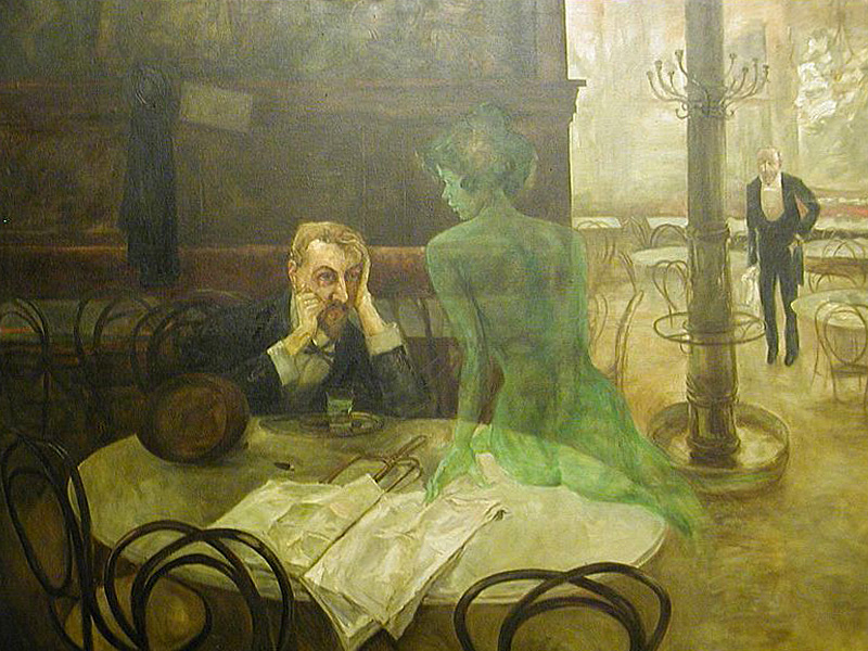Viktor Oliva - The Absinthe Drinker. The original painting can be found in the Café Slavia in Prague.